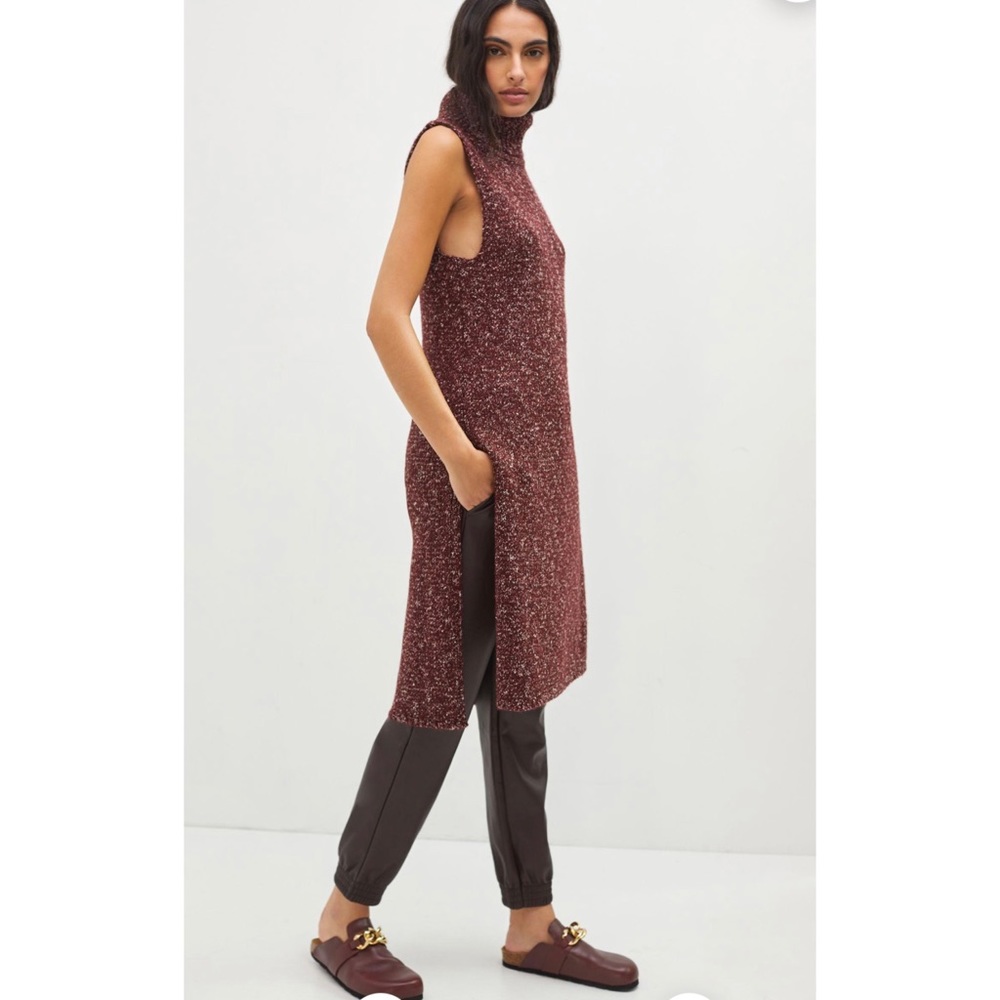 ❌SOLD❌Anthropologie Flowy Maxi Red Wine Tunic Sweater